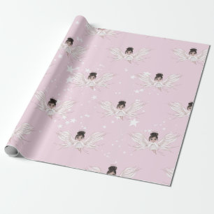 Christmas Angel Dark Hair Stars Pink Cute  Wrapping Paper