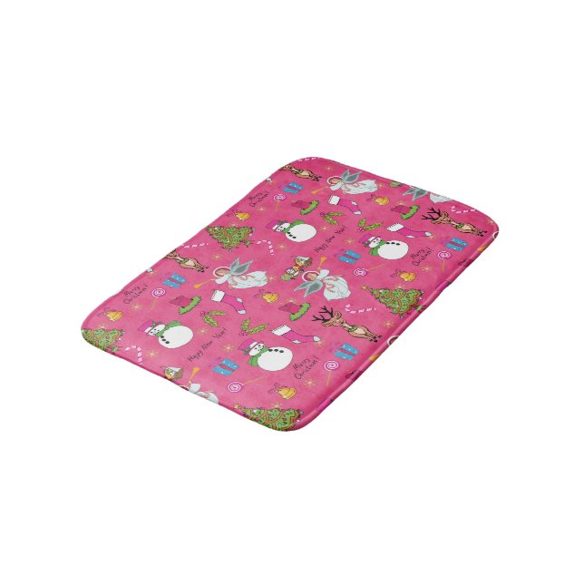 Christmas angel,deer and snowman bath mat (Angled)