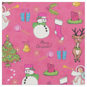 Christmas angel,deer and snowman fabric