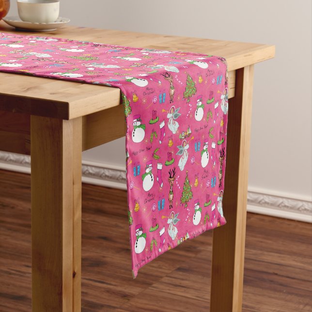 Christmas angel,deer and snowman short table runner (In Situ)