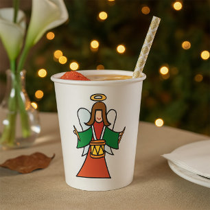 Christmas Angel Drummer Holiday Music Design  Paper Cups