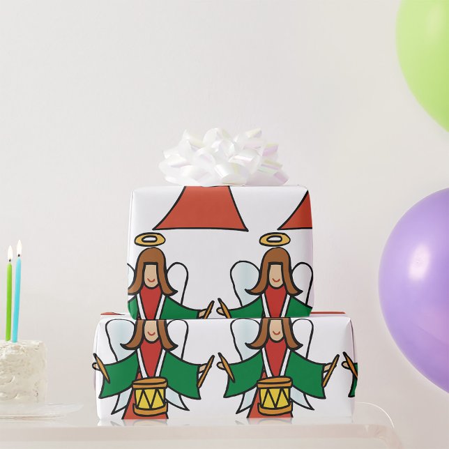 Christmas Angel Drummer Holiday Music Design  Wrapping Paper (Creator Uploaded)