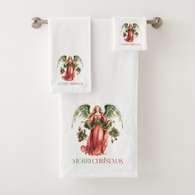 Christmas Angel Fancy Merry Christmas Typography  Bath Towel Set (Insitu)