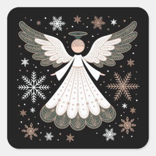 Christmas Angel Glitter Christian Xmas Religious Square Sticker