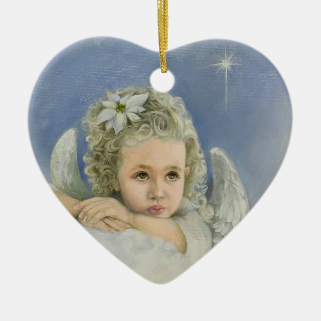 Christmas Angel Heart Ceramic Tree Decoration (Front)