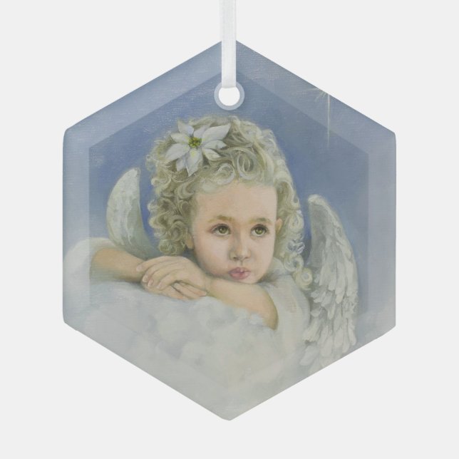 Christmas Angel Hexagon Glass Tree Decoration (Front)