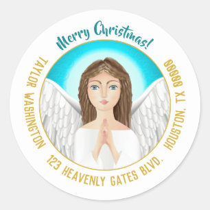 Christmas Angel Holiday Return Address Classic Round Sticker