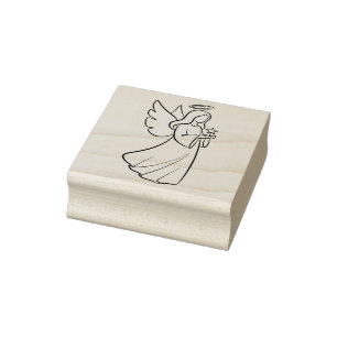 Christmas Angel in Black Lines Silhouette Rubber Stamp