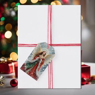 Christmas Angel In Red & Green Velvet Custom Gift Tags