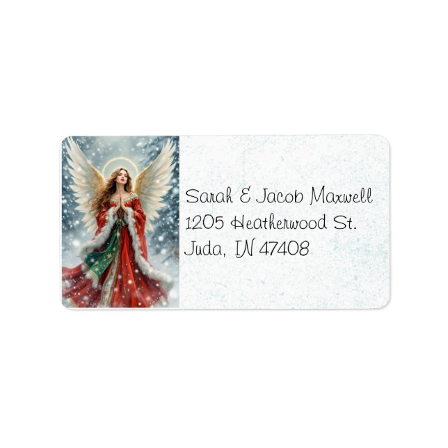 Christmas Angel in Snow Custom Return Address Label (Front)