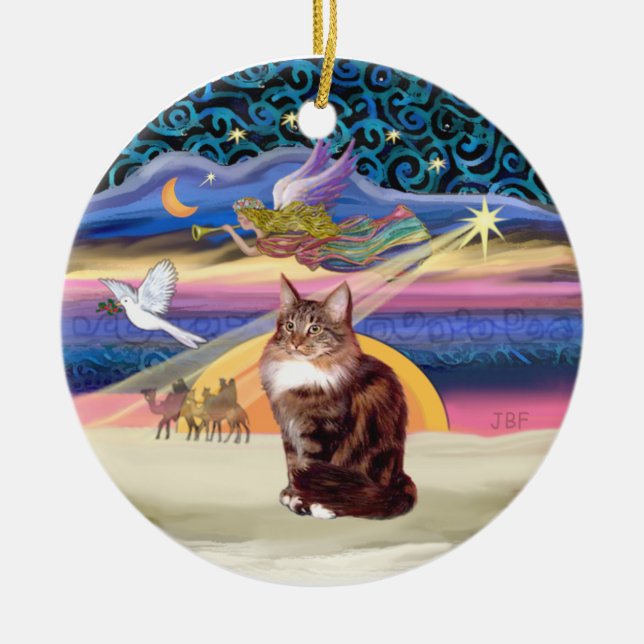 Christmas Angel - Maine Coon cat Ceramic Tree Decoration (Front)