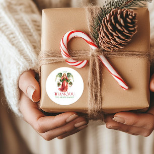 Christmas Angel Merry Christmas Typography Classi Classic Round Sticker