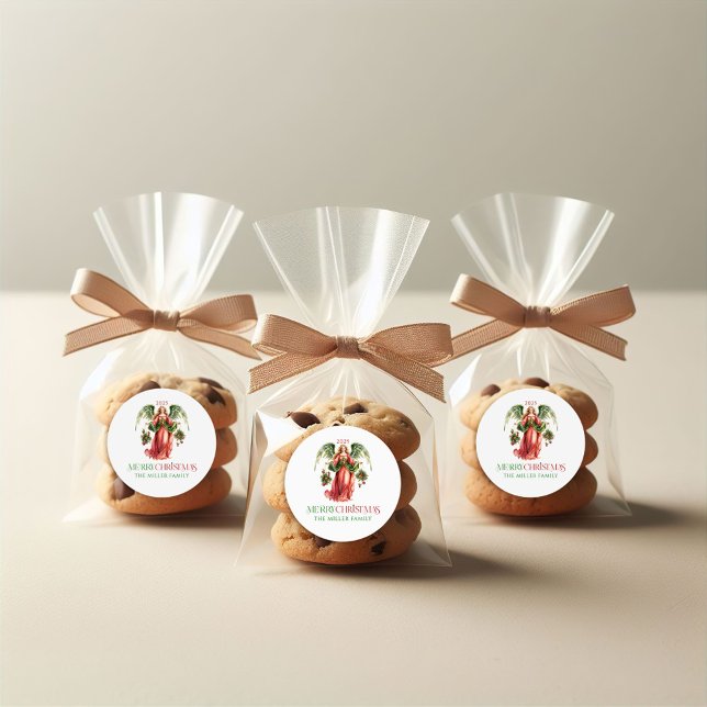 Christmas Angel Merry Christmas Typography  Classic Round Sticker (Creator Uploaded)