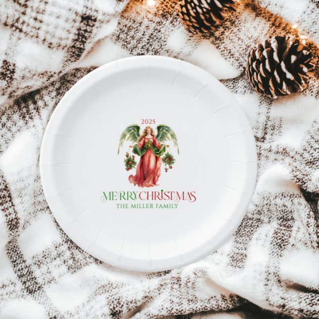 Christmas Angel Merry Christmas Typography  Paper Plate (Creator Uploaded)