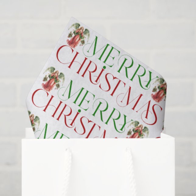Christmas Angel Merry Fancy Christmas Typography Tissue Paper (Gift Bag)