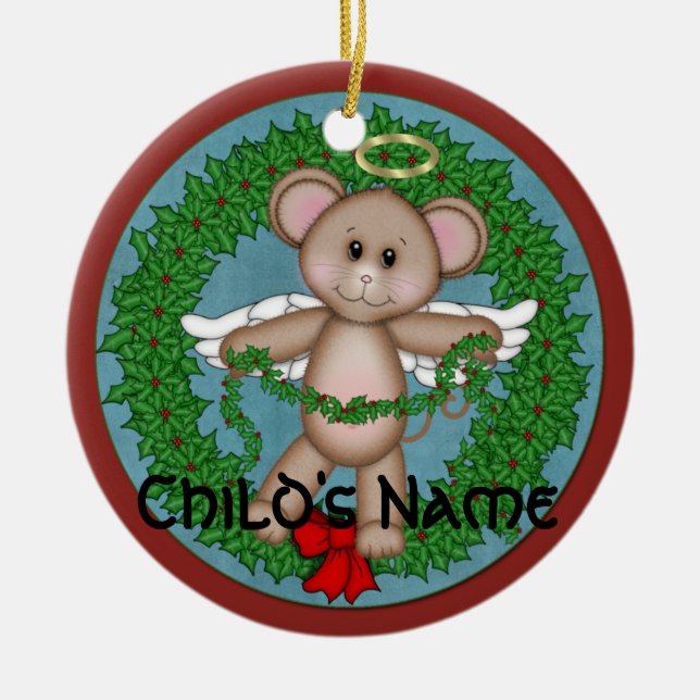 Christmas Angel Mouse Ceramic Tree Decoration (Front)
