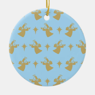 Christmas Angel Nativity Star Baby Blue Gold Ceramic Tree Decoration