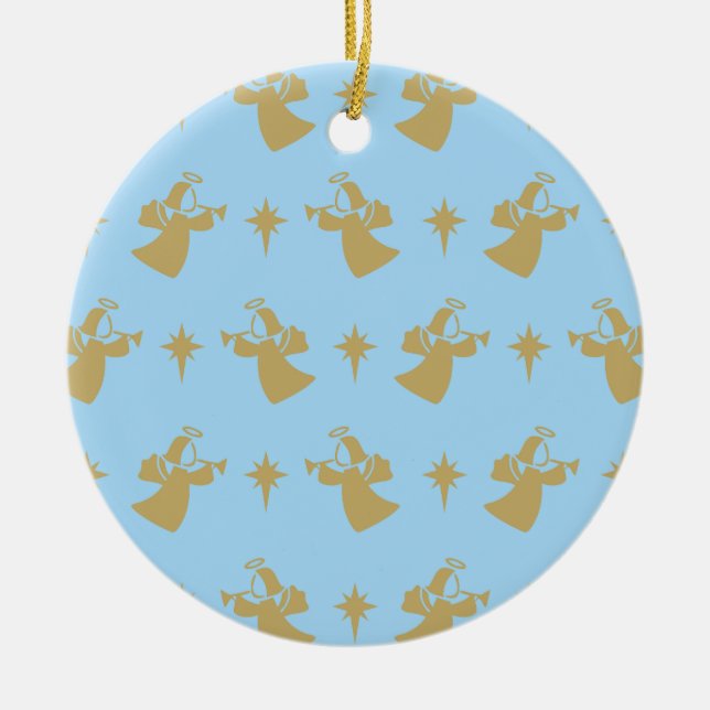 Christmas Angel Nativity Star Baby Blue Gold Ceramic Tree Decoration (Front)