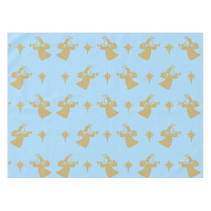 Christmas Angel Nativity Star Baby Blue Gold Tablecloth