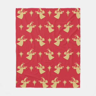 Christmas Angel Nativity Star Red Gold Fleece Blanket