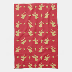Christmas Angel Nativity Star Red Gold Tea Towel