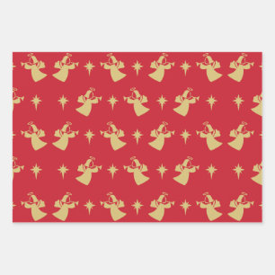 Christmas Angel Nativity Star Red Gold Wrapping Paper Sheet