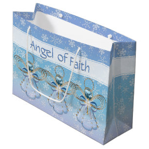 Christmas Angel of Faith Blue Ombre Snowflakes Large Gift Bag