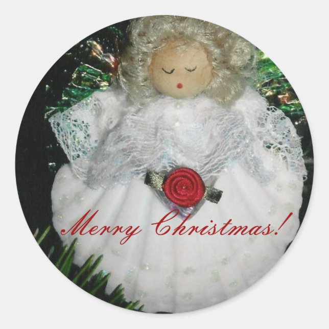 Christmas angel ornament, Merry Ch... - Customised Classic Round Sticker (Front)