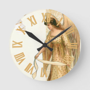 Christmas Angel & Ornaments Round Clock