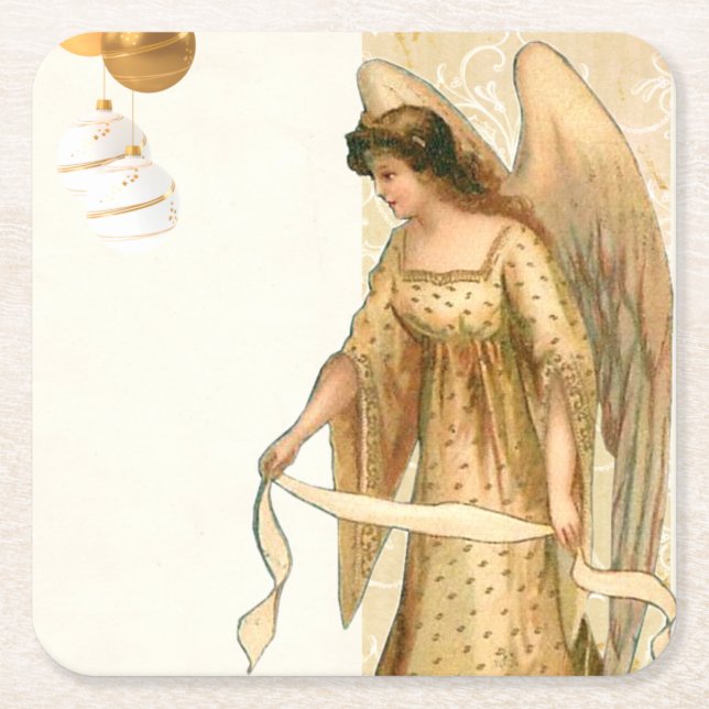 Christmas Angel & Ornaments  Square Paper Coaster (Front)