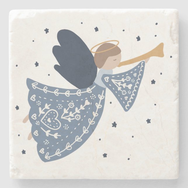Christmas Angel Peace on Earth Holiday Heartfelt Stone Coaster (Front)