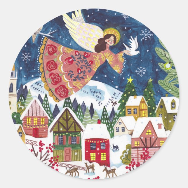 Christmas angel peace on earth Photo Christmas Classic Round Sticker (Front)