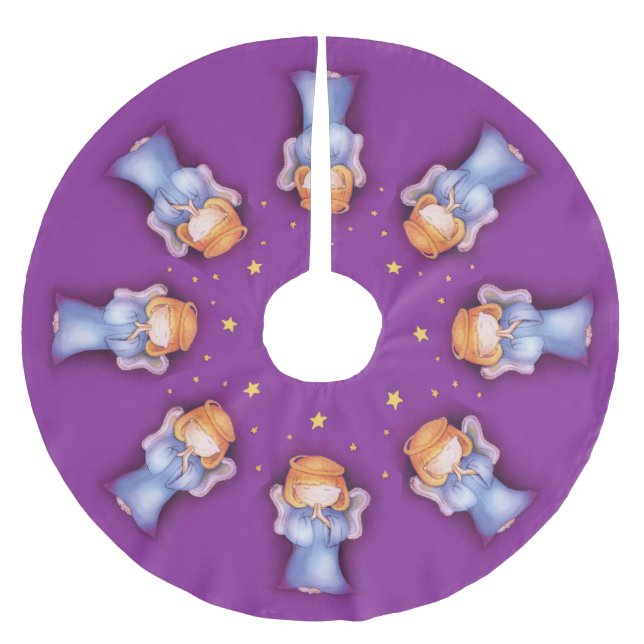 Christmas angel pray purple christmas tree skirt (Front)