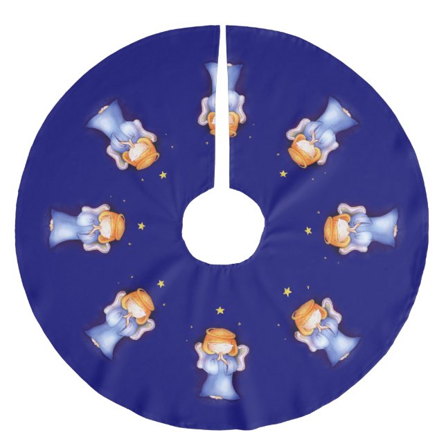 Christmas angel praying blue christmas tree skirt (Front)