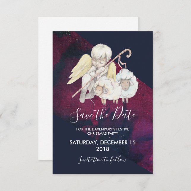 Christmas Angel Shepherd with Lambs Save the Date Invitation (Front/Back)