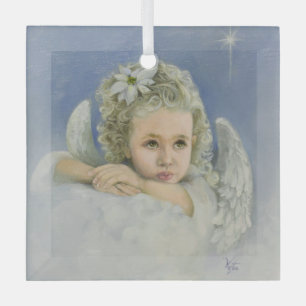 Christmas Angel Square Glass Tree Decoration