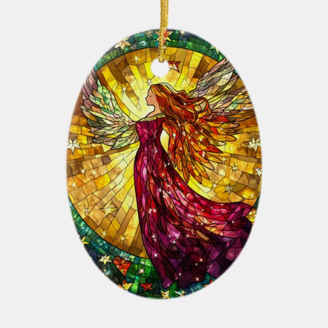Christmas Angel Stained Glass Appearance Ceramic Tree Decoration (Front)