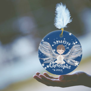 Christmas Angel Stars Photo Blue Cute   Ceramic Or Tree Decoration