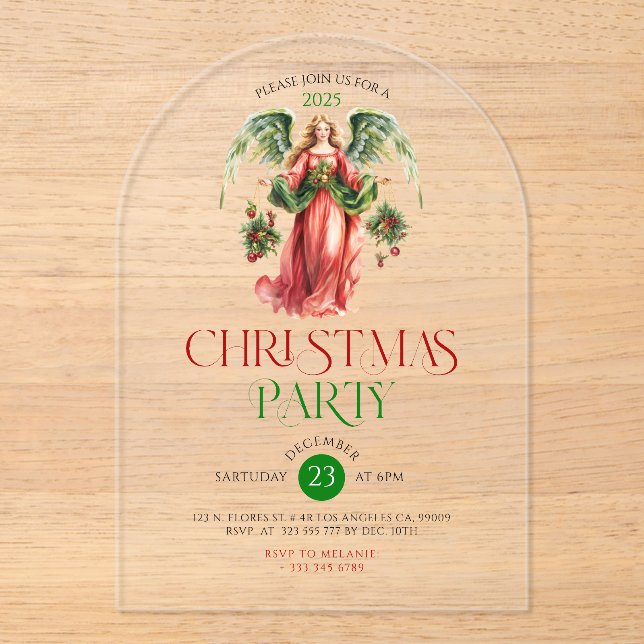 Christmas Angel Typography Christmas Party In Acrylic Invitations (Front)
