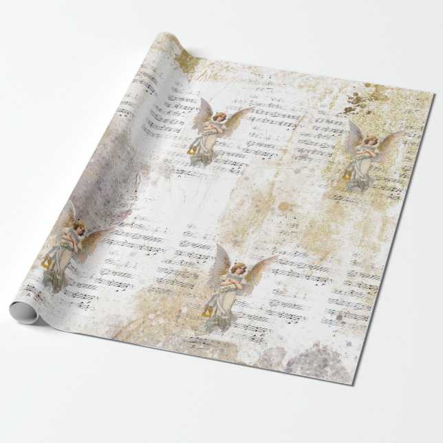 Christmas Angel Wings Music Gold Decoupage Idea Ti Wrapping Paper (Unrolled)