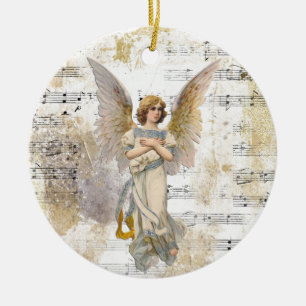 Christmas Angel Wings Music Gold Religious Custom Ceramic Tree Decoration