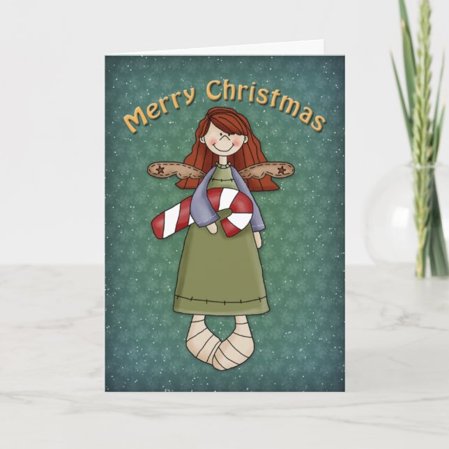 Christmas Angel with candy cane Holiday Card (Front)