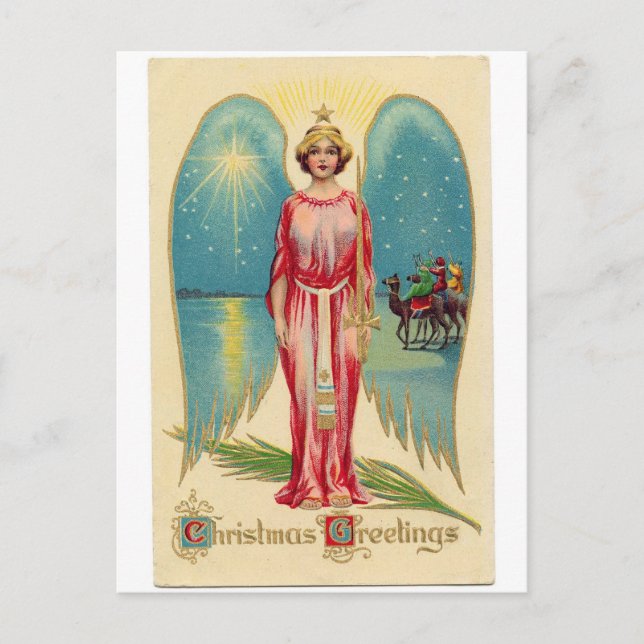 Christmas angel with decorative wings holiday postcard (Front)