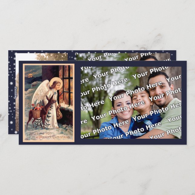 Christmas Angel With Deer Photocard Holiday Card (Front/Back)