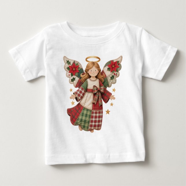 Christmas Angel with Golden Stars Baby T-Shirt (Front)