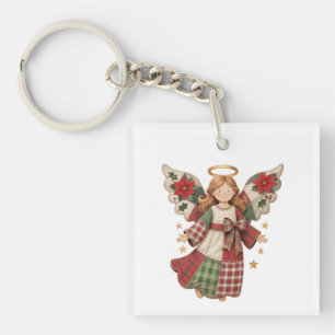 Christmas Angel with Golden Stars Key Ring