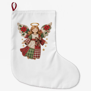 Christmas Angel with Golden Stars Large Christmas Stocking