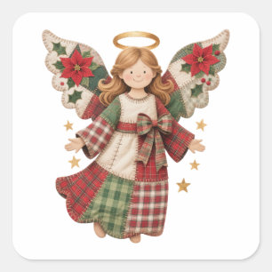 Christmas Angel with Golden Stars Square Sticker