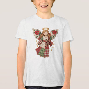 Christmas Angel with Golden Stars Tri-Blend Shirt