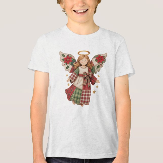 Christmas Angel with Golden Stars Tri-Blend Shirt (Front)